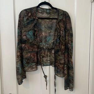 💕 SALE! Wild Fable Snake Skin Print Tie Front Sheer Top